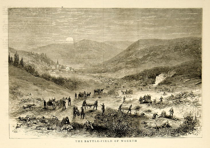 1870 Wood Engraving Battlefield Franco-Prussian War Woerth Wounded Dead YTG1