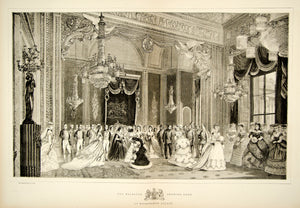 1870 Wood Engraving Art Queen Victoria Drawing Room Buckingham Palace YTG1