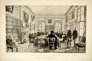 1870 Wood Engraving Queen Victoria Cabinet Council 10 Downing Street London YTG1