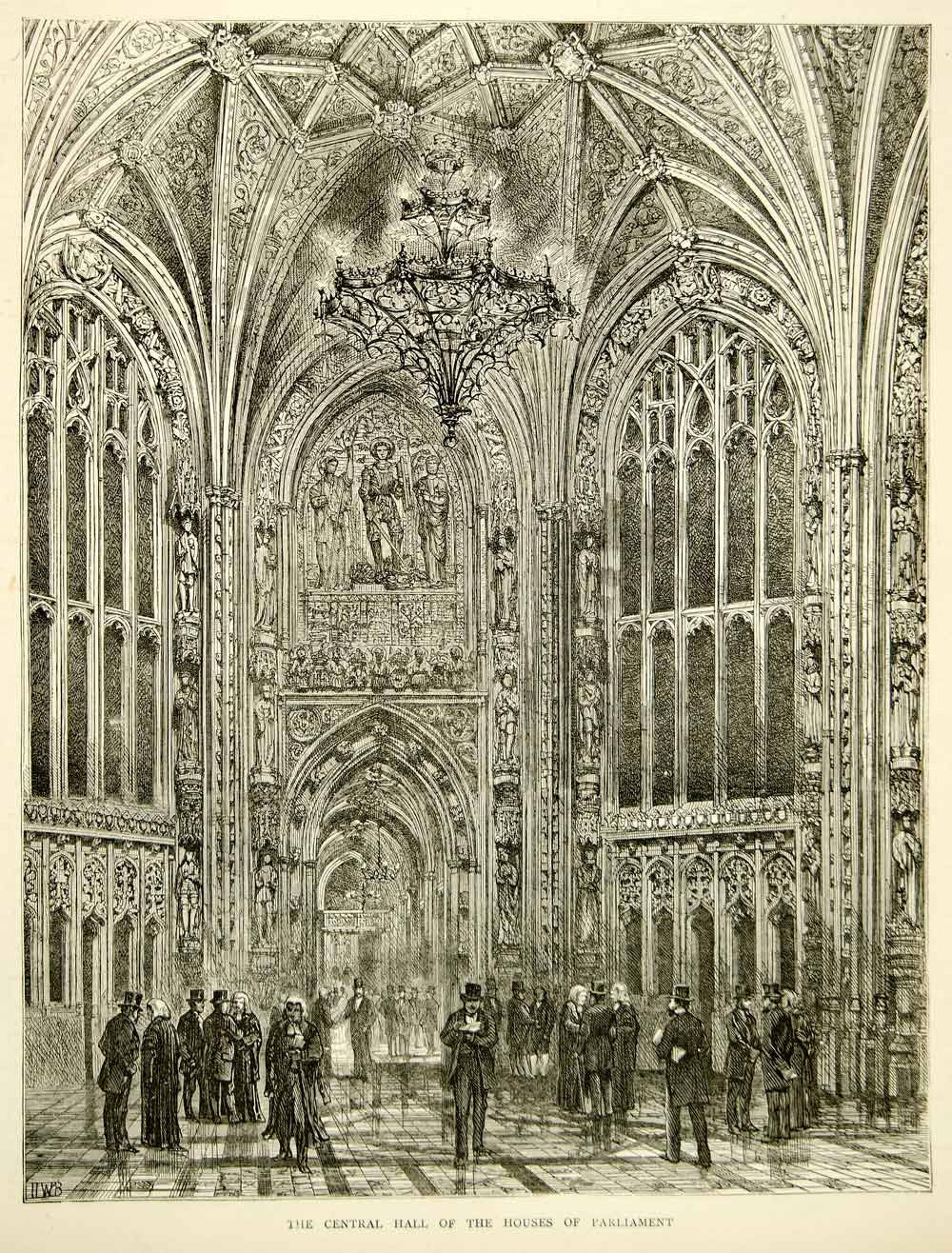 1871 Wood Engraving Art Interior Cathedral Church London England YTG2 - Period Paper

