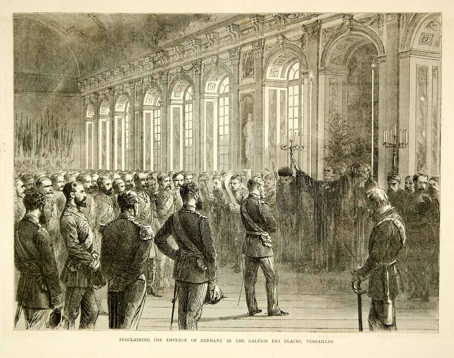 1871 Wood Engraving Art Franco-Prussian War German Emperor Galerie Des YTG2