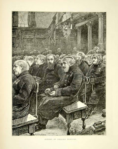 1871 Wood Engraving Art Pensioner Chelsea England Royal Hospital Chapel YTG2