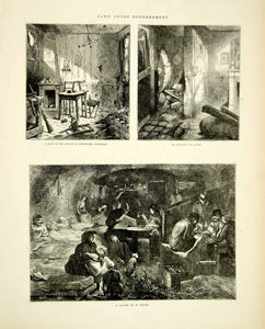 1871 Wood Engraving Art Franco-Prussian War Cellar Colony Rue De Vaugirard YTG2