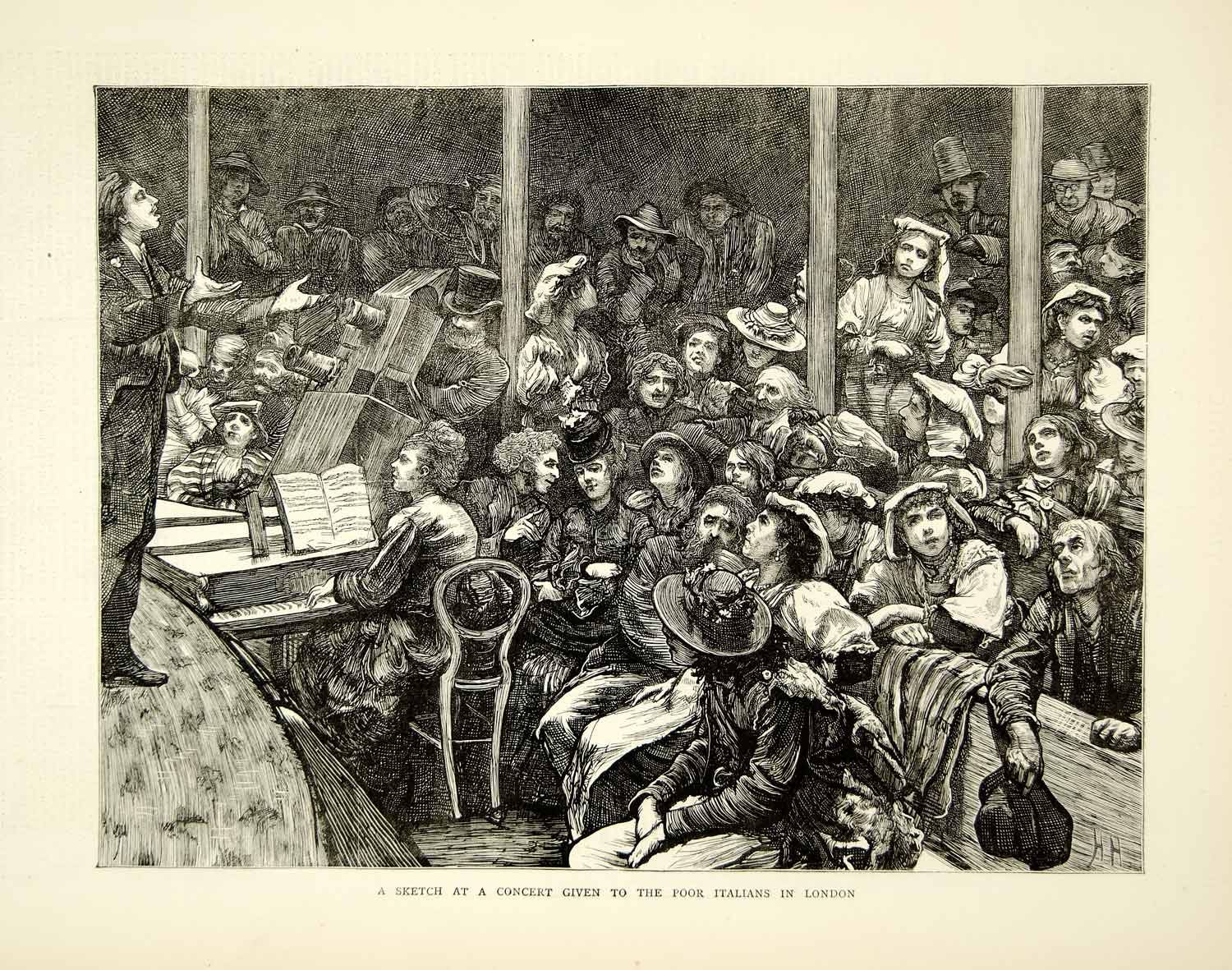 1871 Wood Engraving Art Music Concert Society Improvement Italians London YTG2