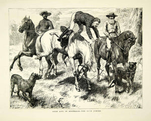 1871 Wood Engraving Art Basil Bradley Australia Outback Bush Horseback YTG2