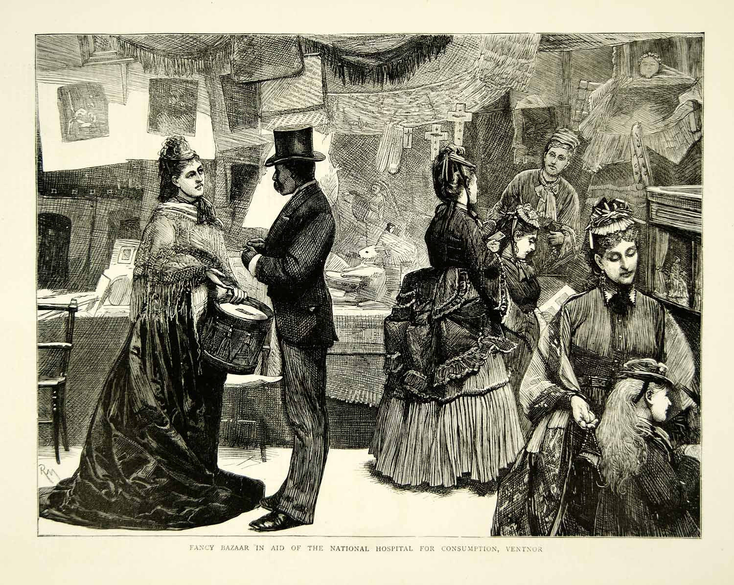 1871 Wood Engraving Art Isle Wight England Victorian Bazaar Women Fashion YTG2 - Period Paper

