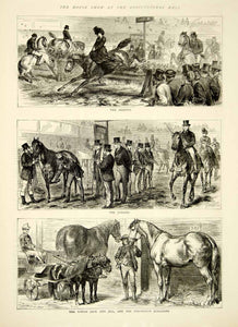 1871 Wood Engraving Art S Durand Horse Show Agricultural Hall London YTG2