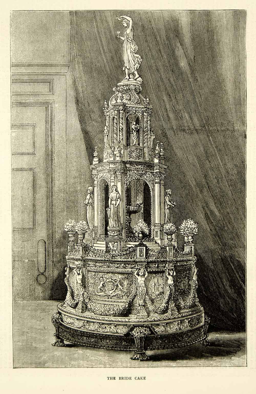 1871 Wood Engraving Art Bridal Cake Royal Wedding Princess Louise John YTG2