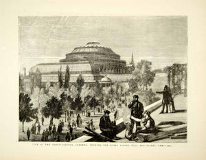 1871 Wood Engraving Art Horticultural Garden Royal Albert Hall London YTG2