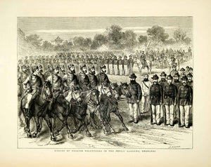 1871 Wood Engraving Art English Volunteers Troops Muster Military Shanghai YTG2