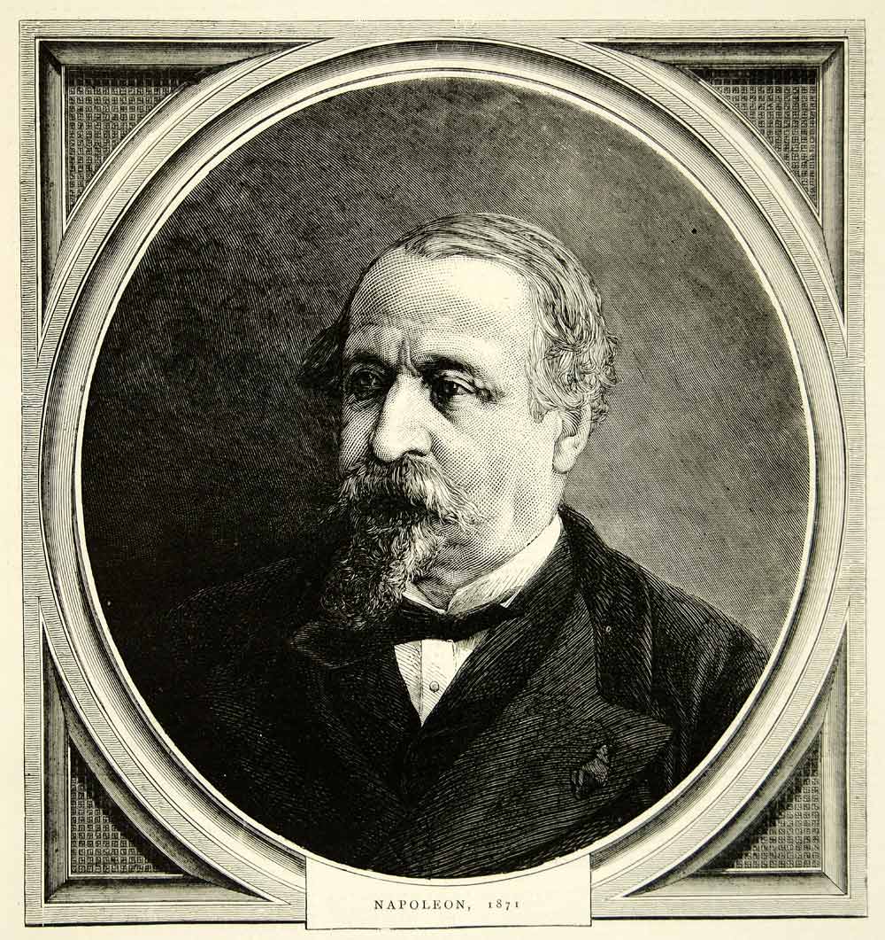 1871 Wood Engraving Art Portrait French Emperor Napoleon III Government YTG2