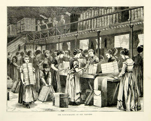 1871 Wood Engraving Art Victorian Women London England Matchmaker Factory YTG2