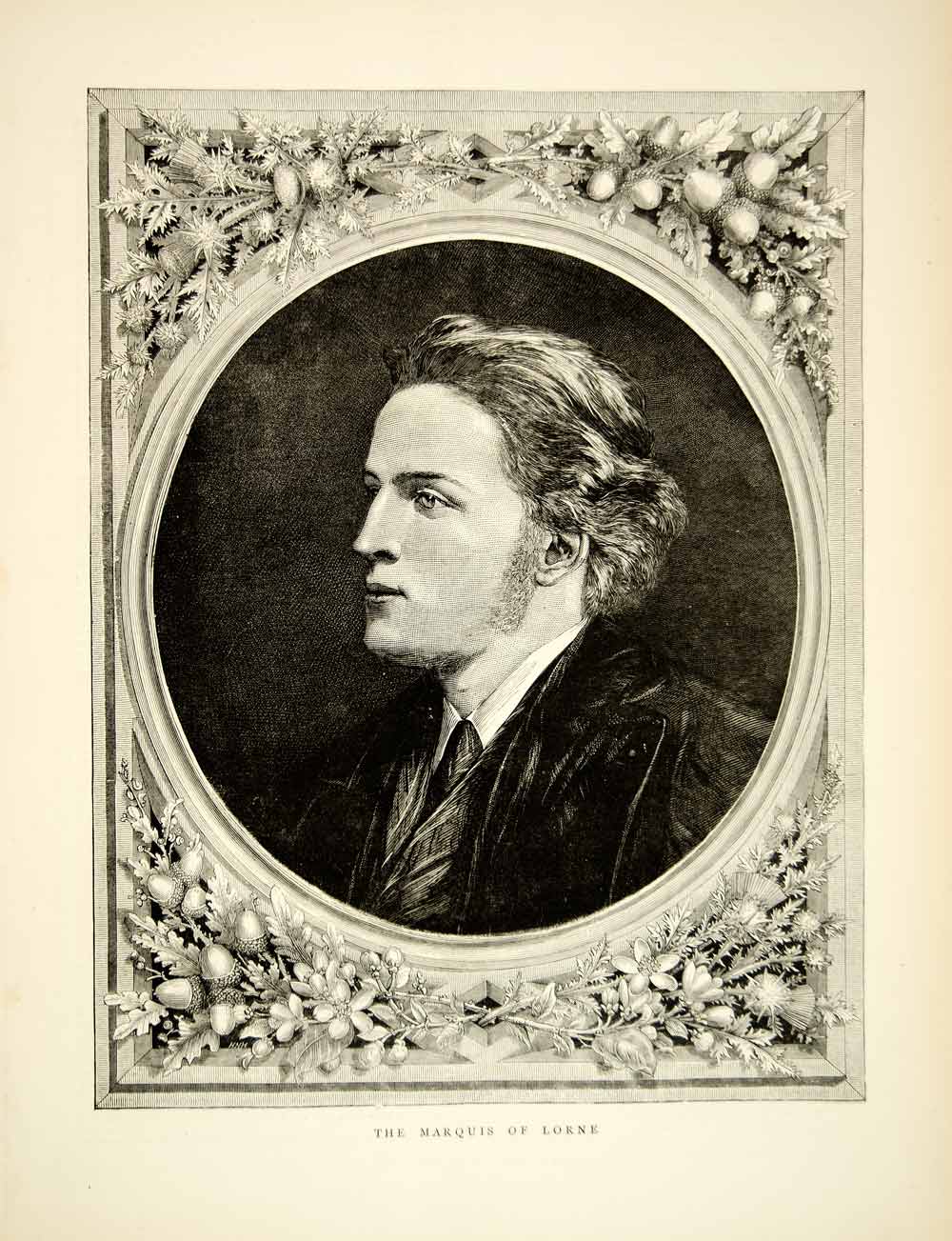 1871 Wood Engraving Art Nouveau Portrait John Campbell Marquis Lorne YTG2