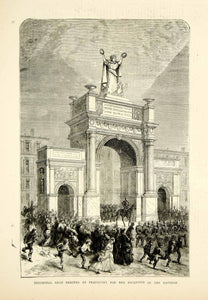 1871 Wood Engraving Art Franco-Prussian War Triumphal Arch Frankfurt YTG2