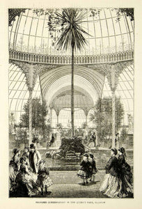 1871 Wood Engraving Art Conservatory Queens Park Glasgow Scotland Garden YTG2