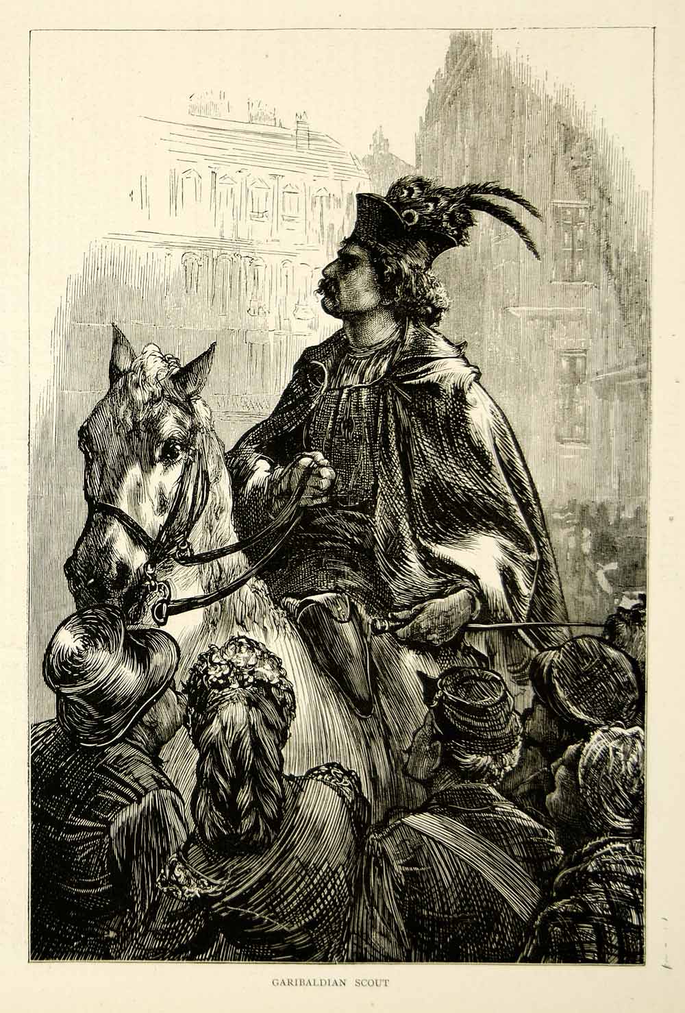 1871 Wood Engraving Art Paris Commune France Portrait Garibaldi Scout YTG2