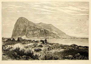 1871 Wood Engraving Art Rock Gibraltar Spain Europe Sea Coast Historic YTG2