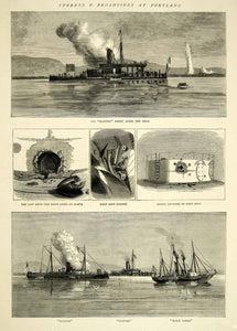 1872 Wood Engraving HMS Hotspur Glatton Black Eagle Royal Navy Ships YTG3