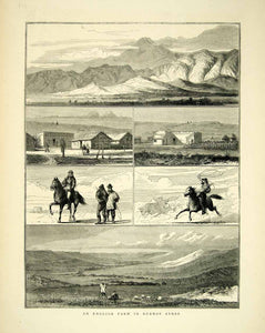 1872 Wood Engraving Art English Farmstead Pampas Ranch Buenos Aires YTG3
