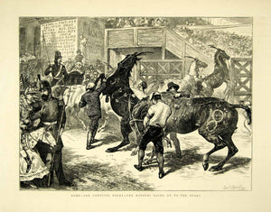 1872 Wood Engraving Basil Bradley Art Carnival Horse Races Rome Italy YTG3