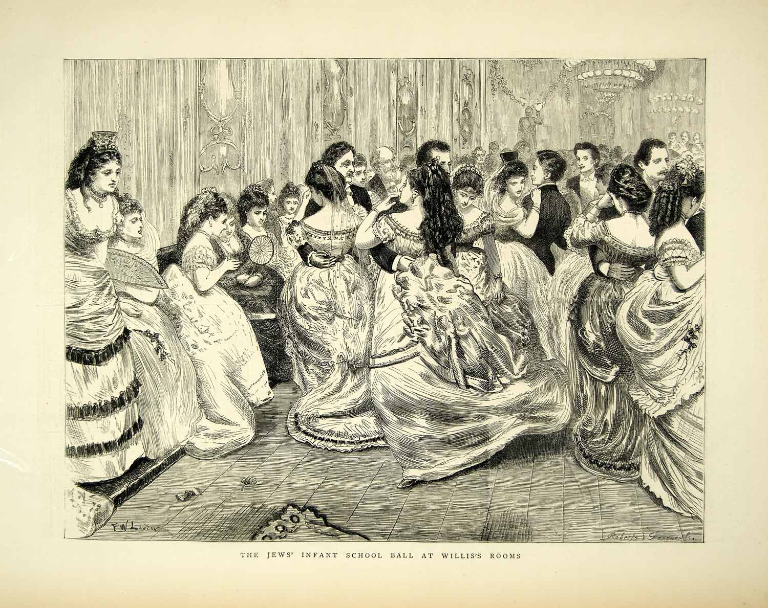1872 Wood Engraving FW Lawson Art Ballroom Dance Jews Infant School Willis YTG3
