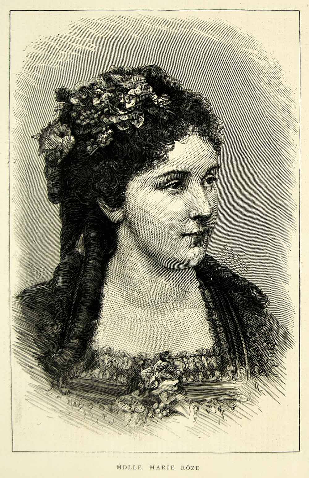 1872 Wood Engraving Art Marie Roze French Opera Singer Portrait Victorian YTG3