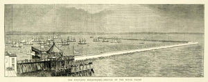 1872 Wood Engraving Art Breakwater Isle of Portland English Channel Harbor YTG3