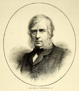 1872 Wood Engraving Art William Cavendish Duke Devonshire Portrait YTG3