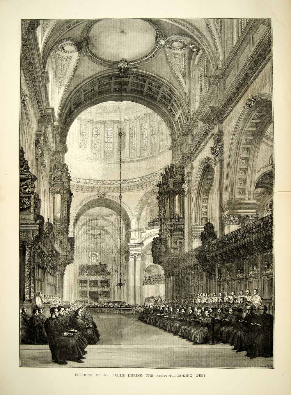 1872 Wood Engraving Art St Pauls Cathedral London England Baroque YTG3
