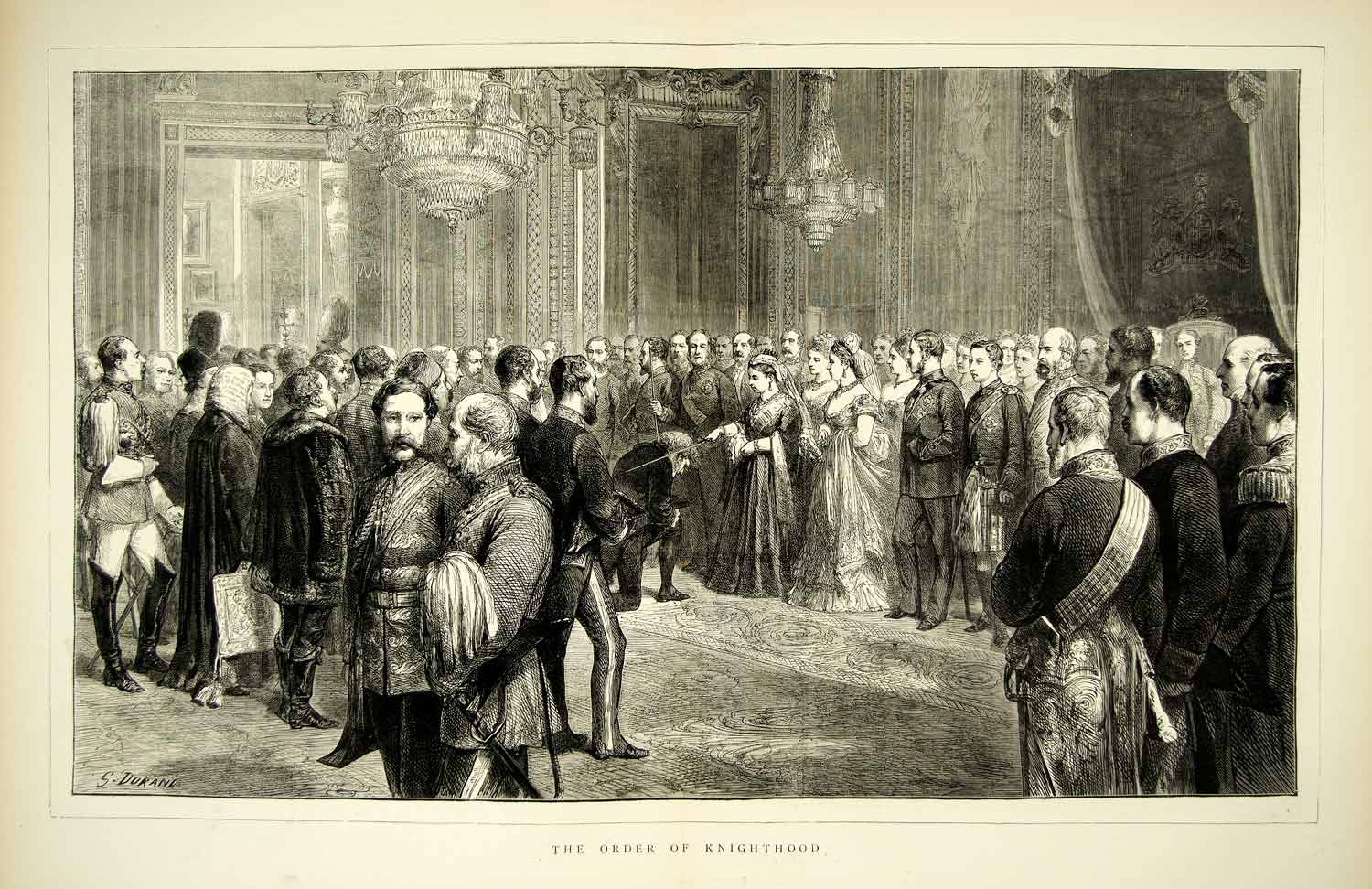 1872 Wood Engraving G Durand Art Queen Victoria Throne Room Buckingham YTG3