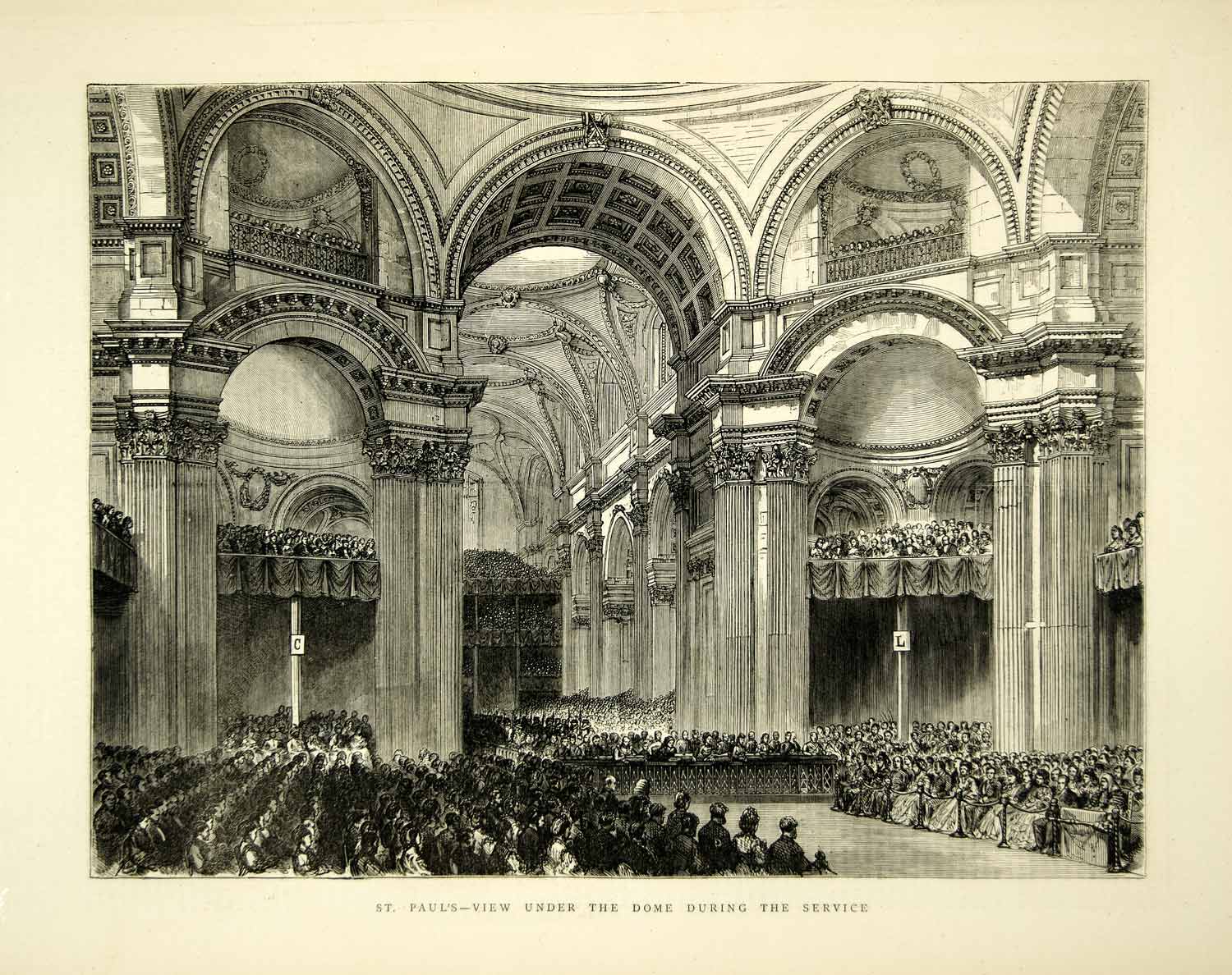 1872 Wood Engraving Art St Pauls Cathedral London England Baroque YTG4