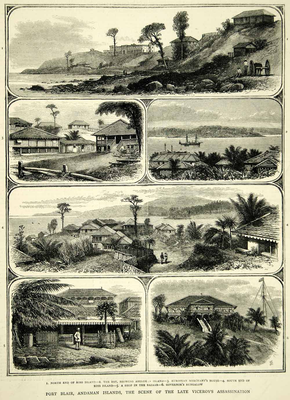1872 Wood Engraving Port Blair Andaman Ross Aberdeen Island Bay Bengal YTG4