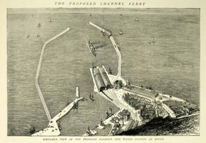 1872 Wood Engraving Art Harbor Water Station Dover Kent England UK Channel YTG4