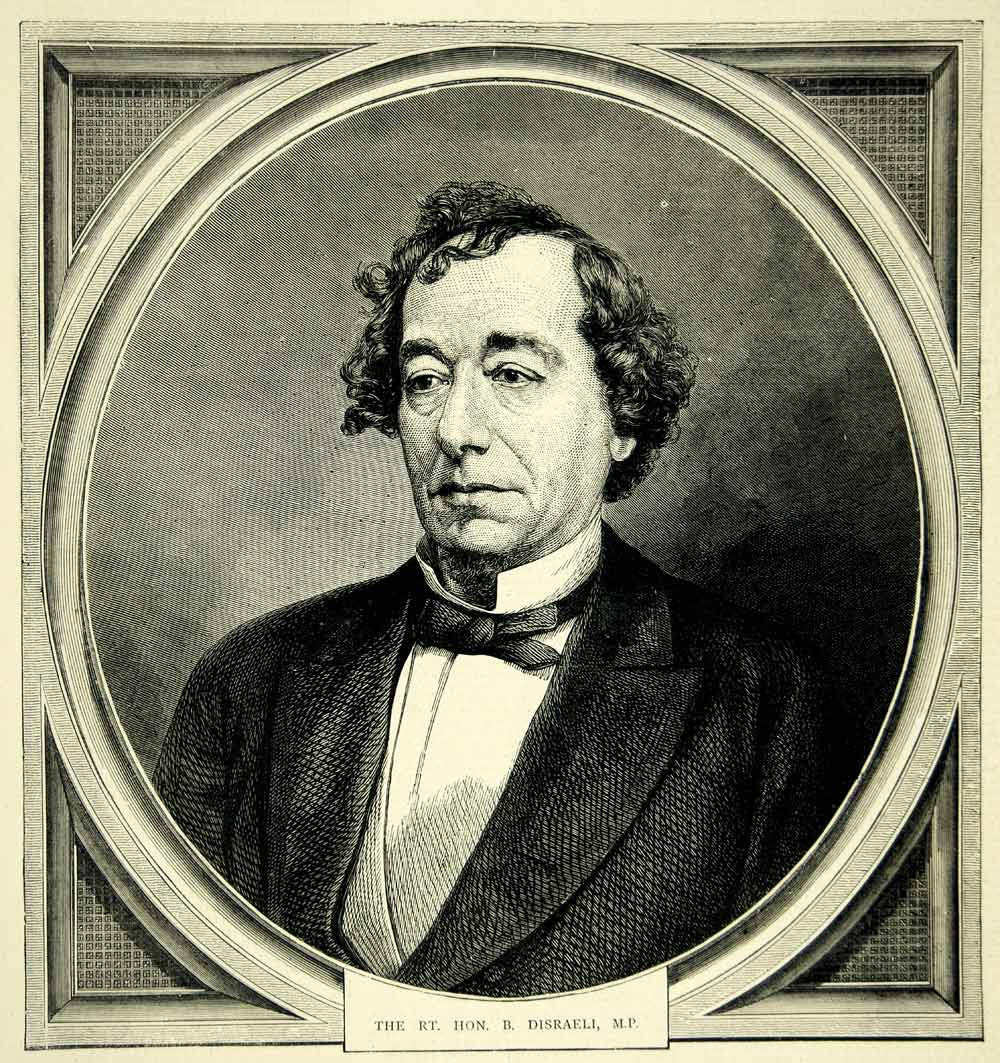1872 Wood Engraving Art Benjamin Disraeli Portrait Prime Minister UK YTG4