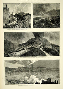 1872 Wood Engraving Sydney Hall Art Mt Vesuvius Volcano Eruption Italy YTG4