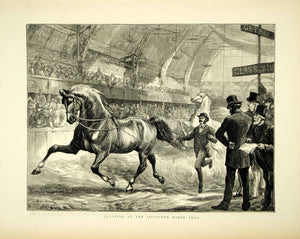 1872 Wood Engraving Basil Bradley Art Trotting Islington Horse Show YTG4