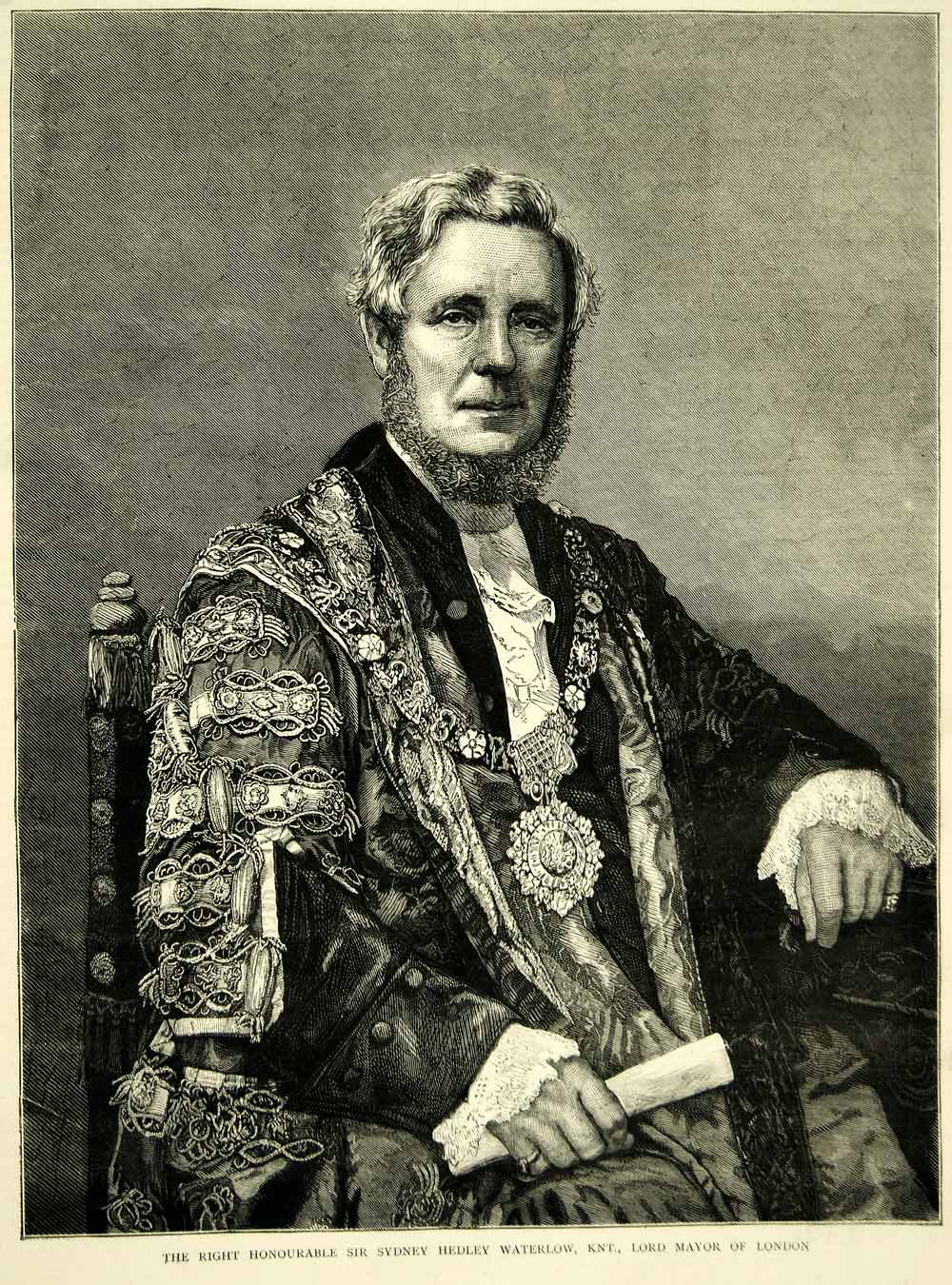 1872 Wood Engraving Art Sir Sydney Hedley Waterlow Portrait Lord Mayor YTG4