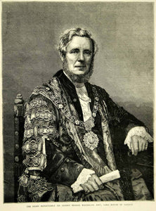 1872 Wood Engraving Art Sir Sydney Hedley Waterlow Portrait Lord Mayor YTG4