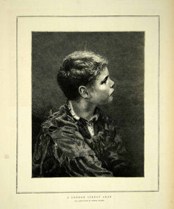 1872 Wood Engraving Art London Street Arab Portrait Boy Child England YTG4