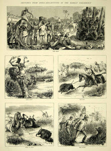 1872 Wood Engraving W Ralston Art Hog Hunting Bombay Maharashtra India YTG4