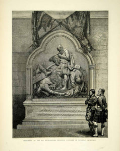 1872 Wood Engraving Art 42nd Highlanders Black Watch Monument Dunkeld YTG4