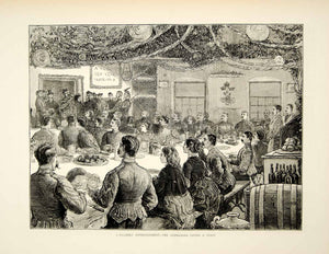 1873 Wood Engraving Horatio G Robley Art Christmas Dinner 91st Highlanders YTG5