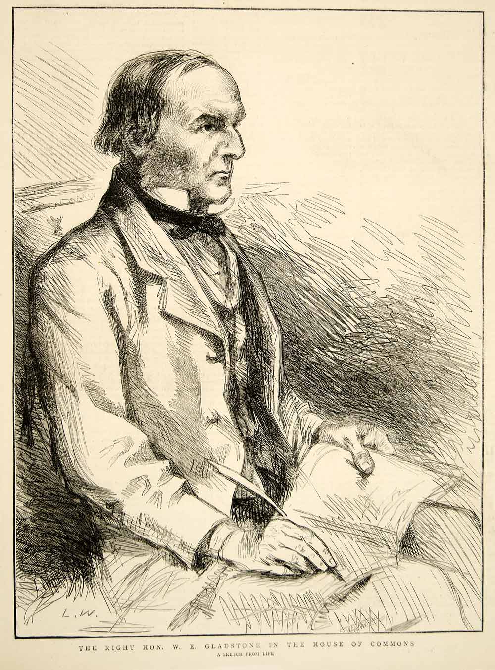 1873 Wood Engraving Art William Ewart Gladstone Portrait Prime Minister YTG5