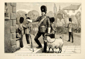 1873 Wood Engraving William Bromley Art Drum Major Royal Welch Fusiliers YTG5