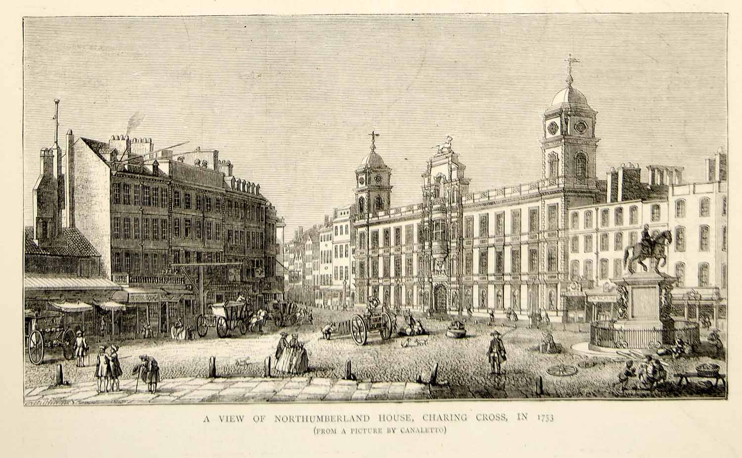 1873 Wood Engraving Canaletto Art Northumberland Suffolk House London UK YTG5