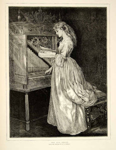 1873 Wood Engraving Edward Killingworth Johnson Art Old Organ Music Woman YTG6