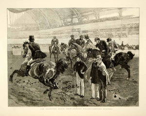 1873 Wood Engraving Art Islington Horse Show Equestrian London UK Victorian YTG6