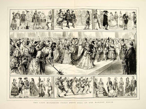 1873 Wood Engraving Art Costume Dress Ball Mansion House London Victorian YTG6
