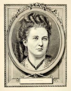 1874 Wood Engraving Art Arabella Goddard Portrait Pianist Music Victorian YTG7