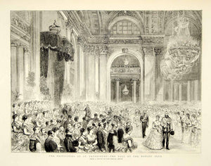 1874 Wood Engraving Art Royal Ballroom Dancing Nobles Club St Petersburg YTG7